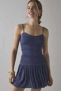 UO Heide Smocked Drop Waist Mini Dress