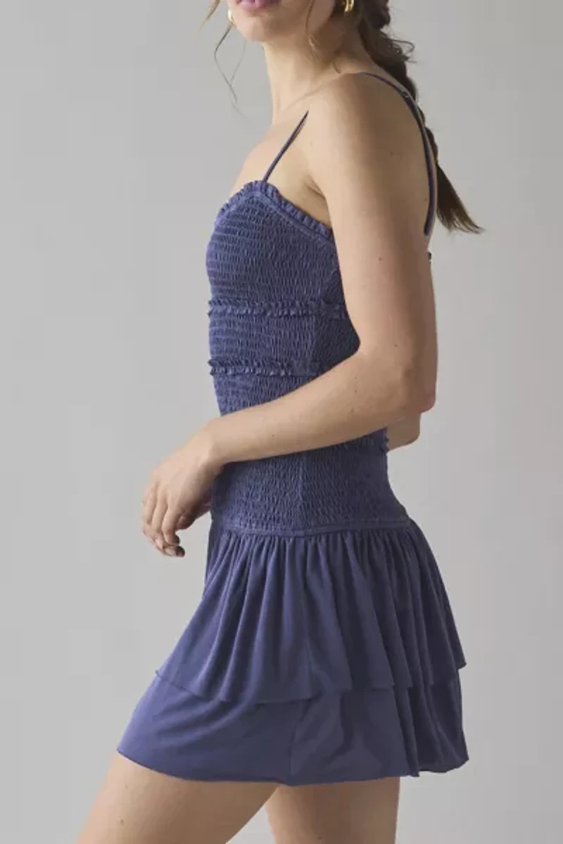 UO Heide Smocked Drop Waist Mini Dress