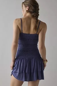 UO Heide Smocked Drop Waist Mini Dress