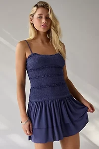 UO Heide Smocked Drop Waist Mini Dress