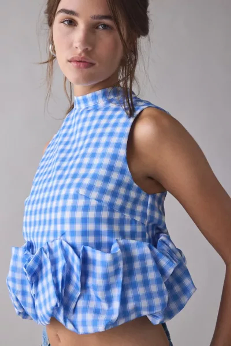 Sister Jane Lavender Gingham Ruffle Crop Top