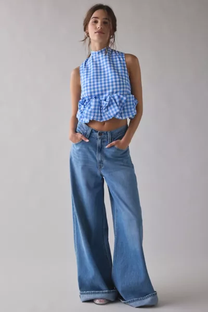 Sister Jane Lavender Gingham Ruffle Crop Top