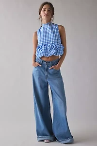 Sister Jane Lavender Gingham Ruffle Crop Top