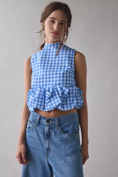 Sister Jane Lavender Gingham Ruffle Crop Top