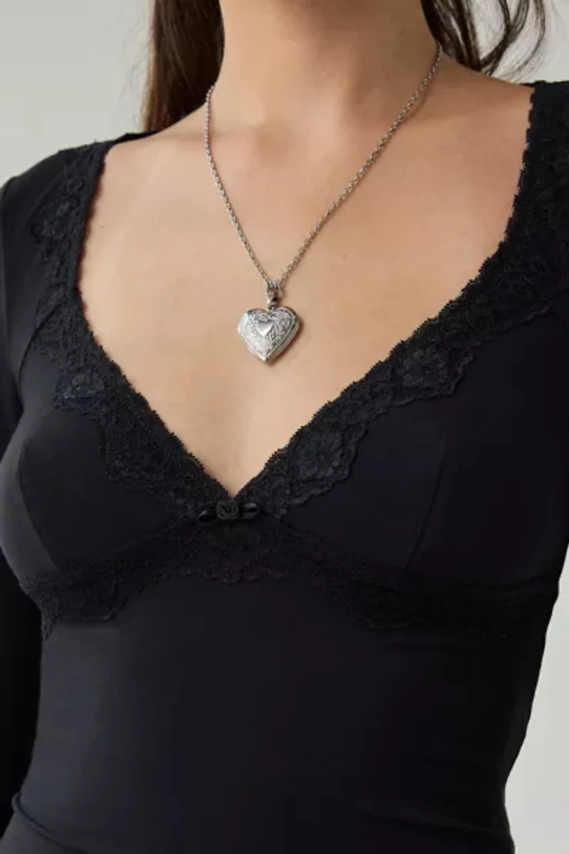 Out From Under Soft Touch Plunging Lace Trim Long Sleeve Top