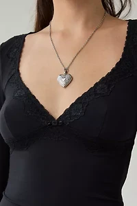 Out From Under Soft Touch Plunging Lace Trim Long Sleeve Top