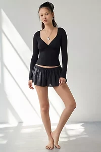 Out From Under Soft Touch Plunging Lace Trim Long Sleeve Top