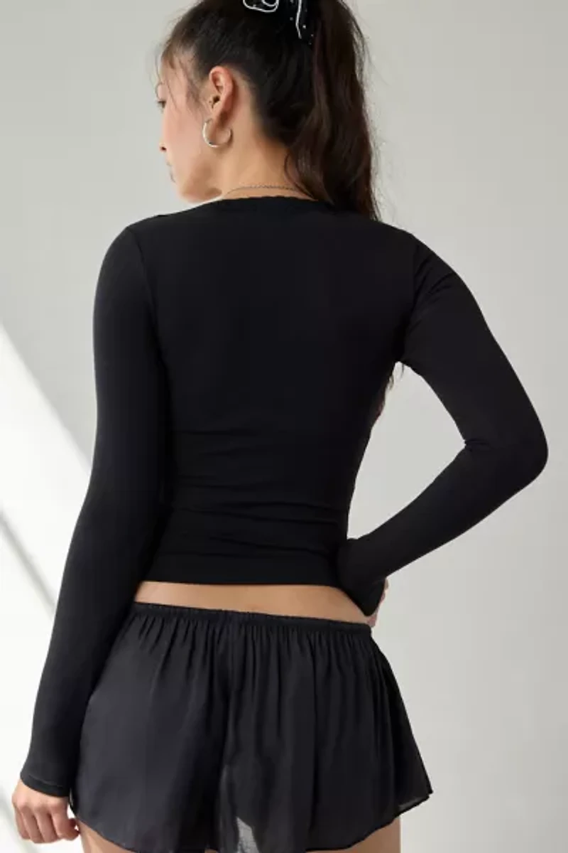 Out From Under Soft Touch Plunging Lace Trim Long Sleeve Top