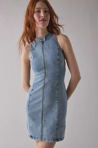 UO Ryder Zip-Front Seamed Denim Mini Dress