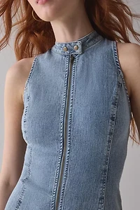 UO Ryder Zip-Front Seamed Denim Mini Dress