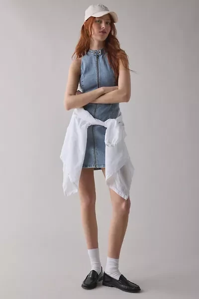 UO Ryder Zip-Front Seamed Denim Mini Dress