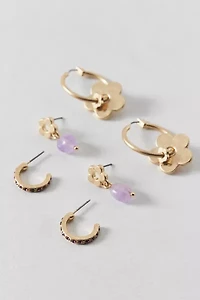 Amethyst Flower Post & Hoop Earring Set