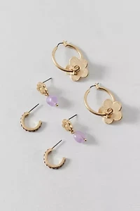 Amethyst Flower Post & Hoop Earring Set