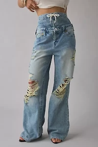 True Religion Bobbi Double Waistband Distressed Baggy Jean