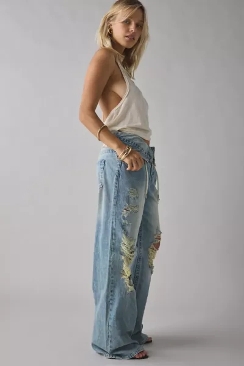 True Religion Bobbi Double Waistband Distressed Baggy Jean