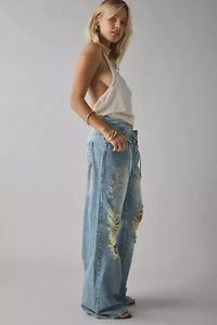 True Religion Bobbi Double Waistband Distressed Baggy Jean
