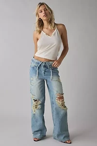True Religion Bobbi Double Waistband Distressed Baggy Jean