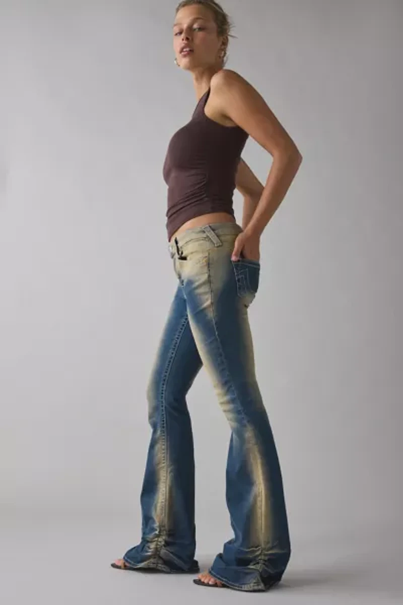 True Religion Ruched Mid-Rise Flare Jean