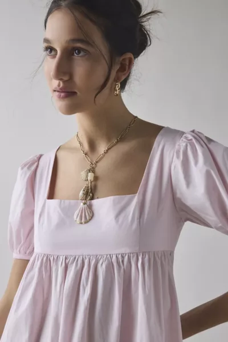 Glamorous Blush Cotton Puff Sleeve Babydoll Midi Dress