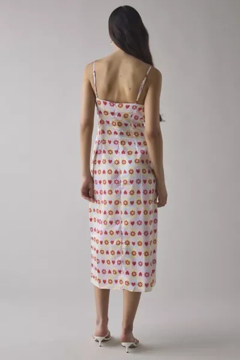 Glamorous Tile Print Satin Cowl Neck Slip Midi Dress