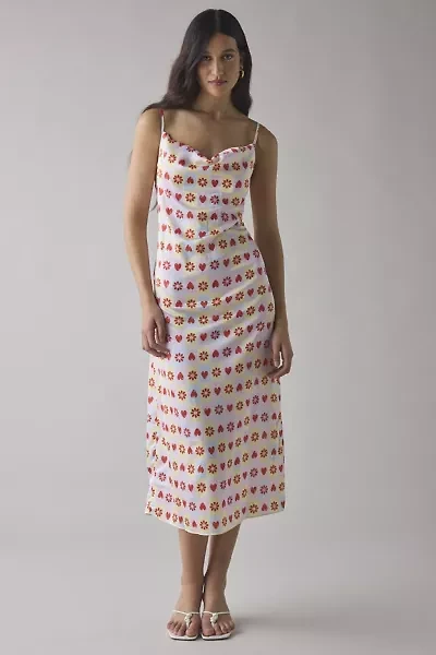 Glamorous Tile Print Satin Cowl Neck Slip Midi Dress