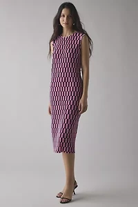 Glamorous Checkerboard Printed Plisse Shift Midi Dress