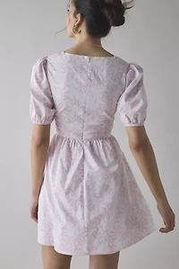 Glamorous Bow Printed Cotton Puff Sleeve Mini Dress
