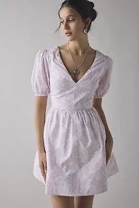 Glamorous Bow Printed Cotton Puff Sleeve Mini Dress