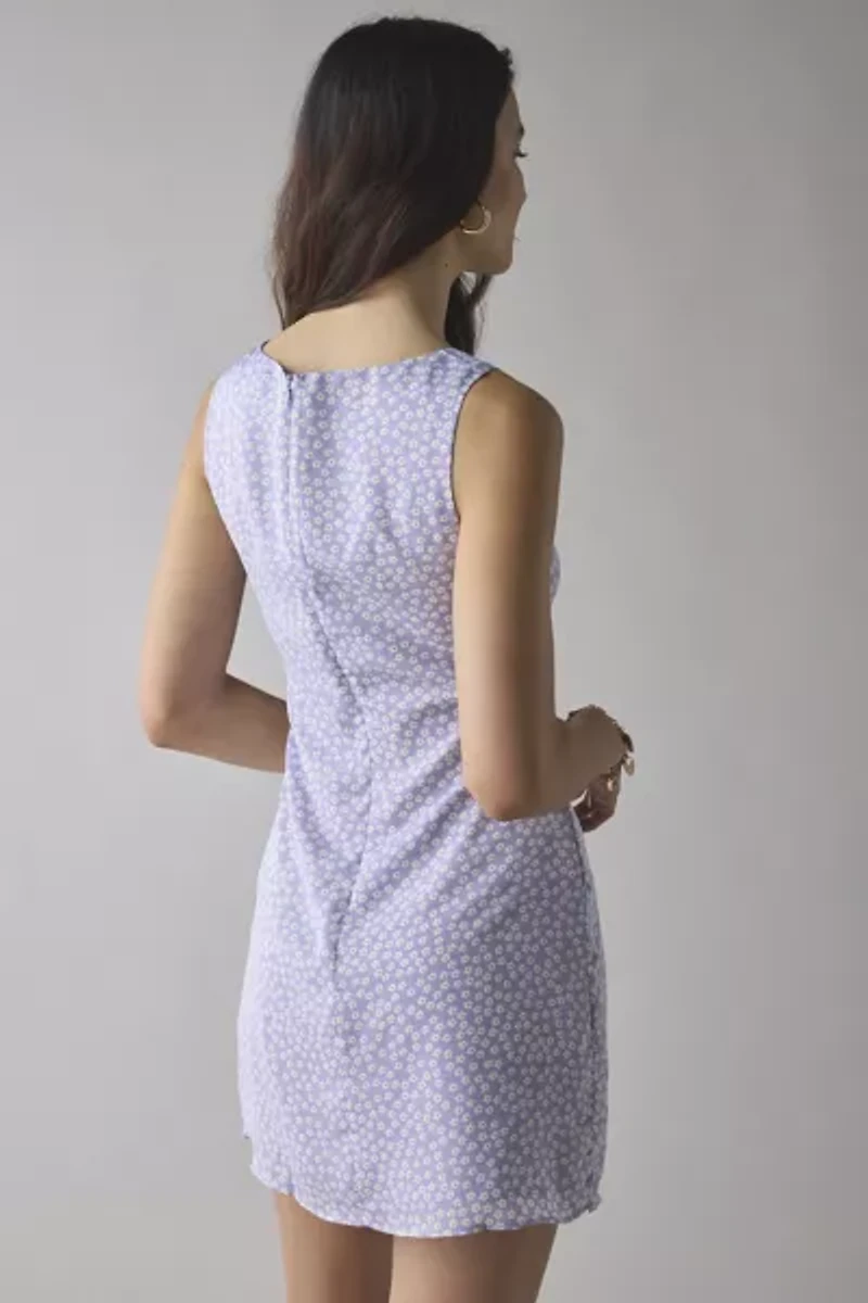 Glamorous Retro Daisy Floral Satin Seamed Mini Dress