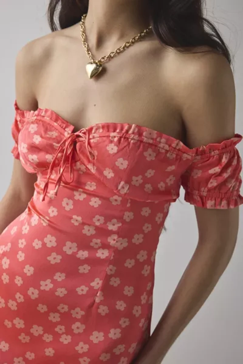 Glamorous Coral Daisy Milkmaid Off-The-Shoulder Mini Dress
