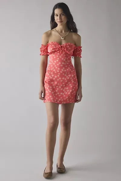 Glamorous Coral Daisy Milkmaid Off-The-Shoulder Mini Dress