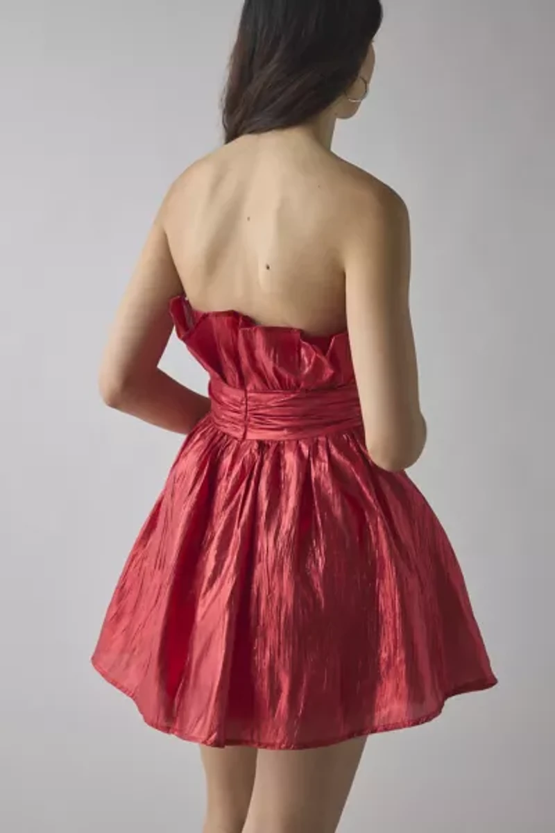 Glamorous Callie Red Metallic Gathered Fit-And-Flare Mini Dress