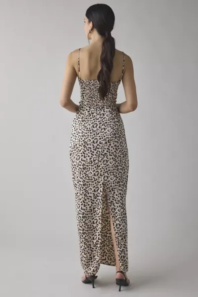 chinese dress ladies Cognac Leopard Print Sleeveless Midi Slip Dress