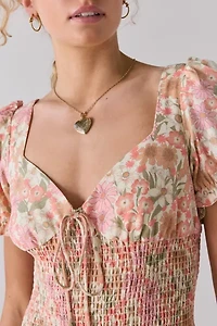 Glamorous Cotton-Linen Blend Ruched Ruffle Hem Mini Dress