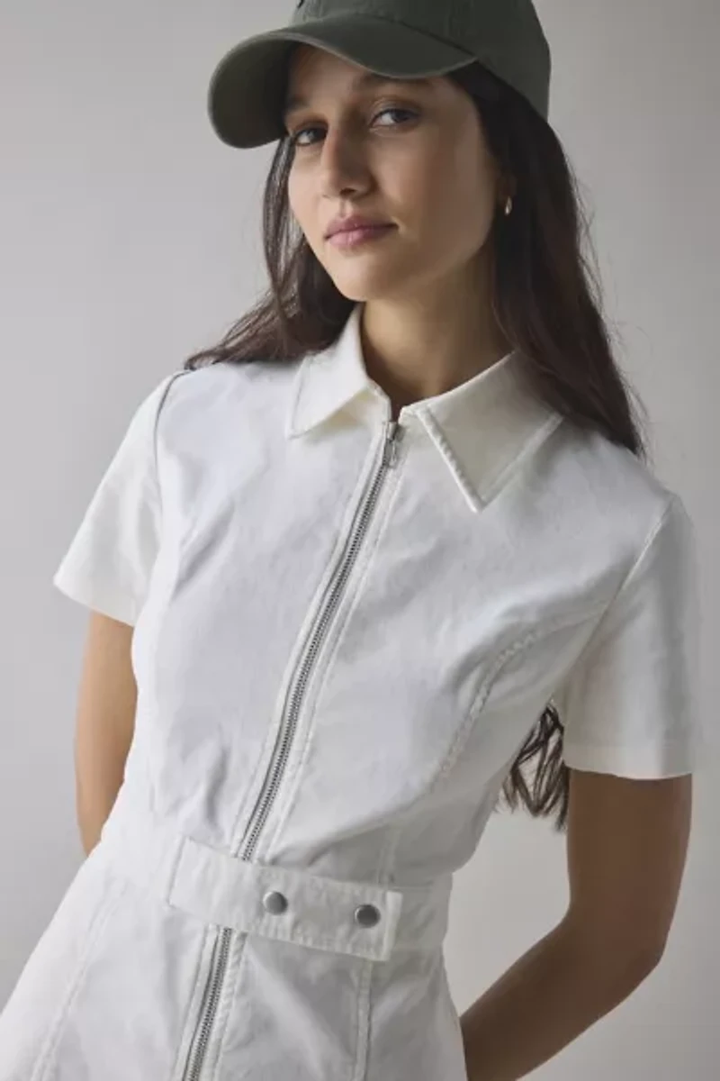 Glamorous Cord Zip-Front Belted Mini Dress