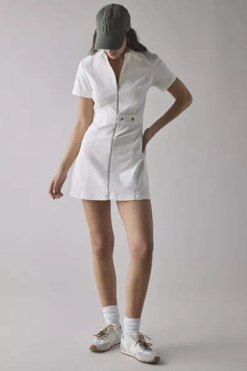 Glamorous Cord Zip-Front Belted Mini Dress