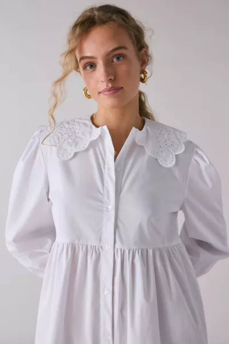 Glamorous Oversized Eyelet Lace Collar Babydoll Midi Dress
