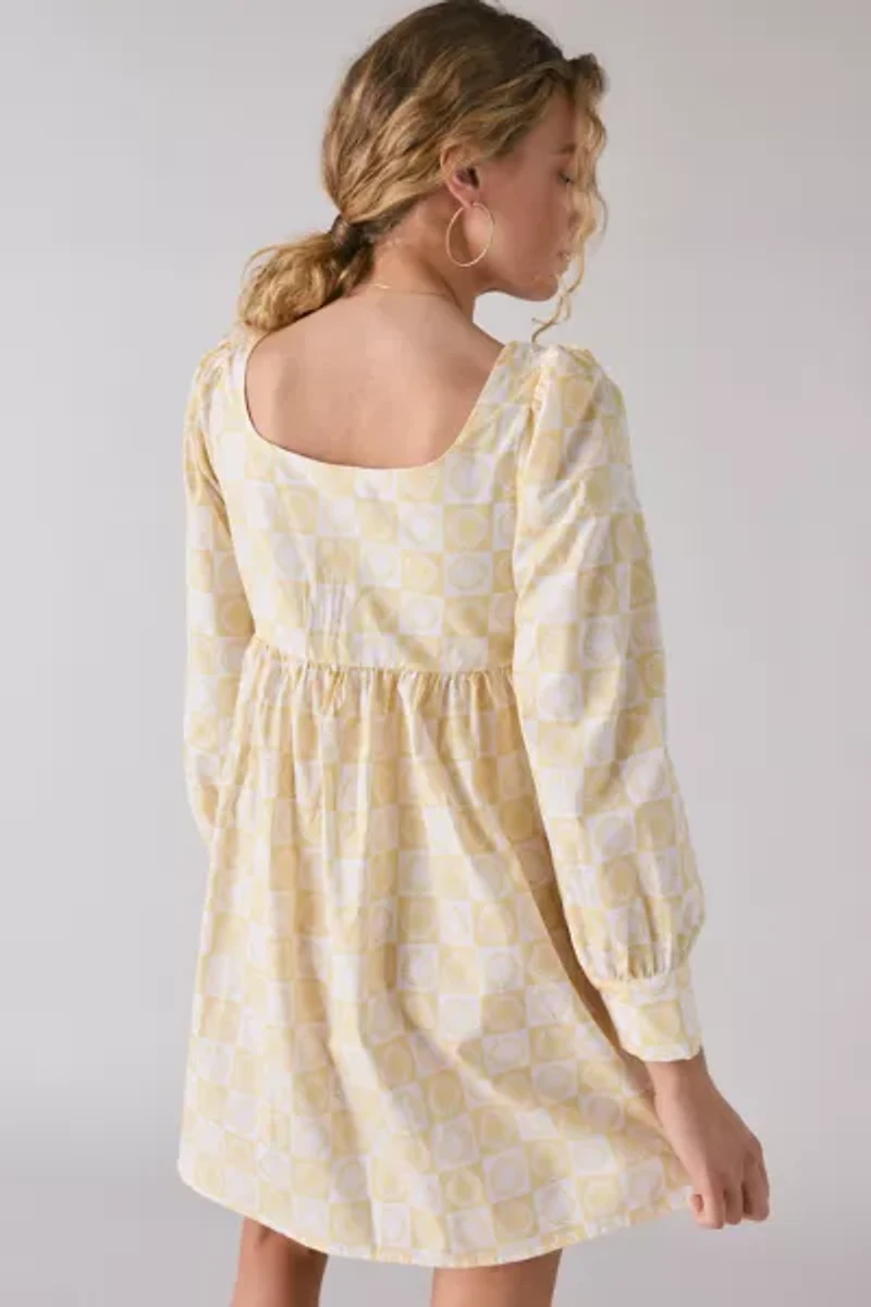 Glamorous Sunflower Check Tie-Front Babydoll Mini Dress