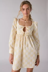 Glamorous Sunflower Check Tie-Front Babydoll Mini Dress