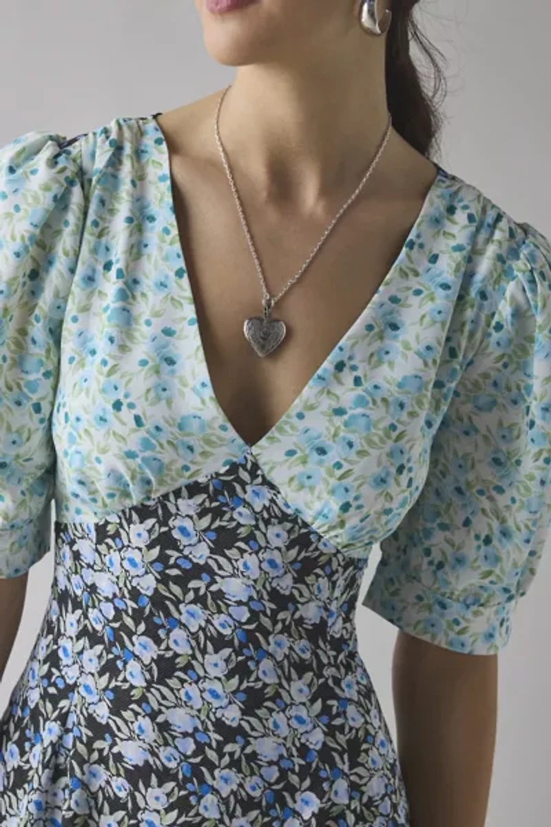 Glamorous Patchwork Floral Puff Sleeve Babydoll Mini Dress