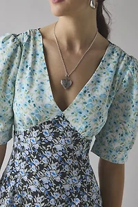 Glamorous Patchwork Floral Puff Sleeve Babydoll Mini Dress