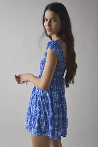 Glamorous Tie Print Smocked Babydoll Mini Dress