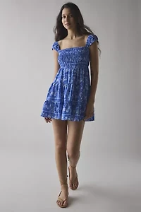 Glamorous Tie Print Smocked Babydoll Mini Dress