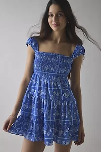 Glamorous Tie Print Smocked Babydoll Mini Dress