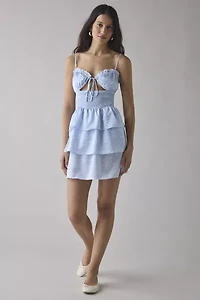 Glamorous Ditsy Floral Tie-Front Tiered Mini Dress