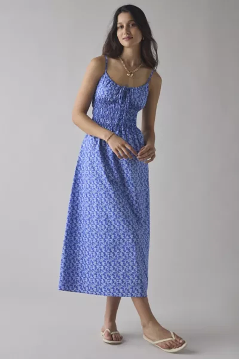 Glamorous Ditsy Floral Cotton Smocked Tie-Front Midi Dress
