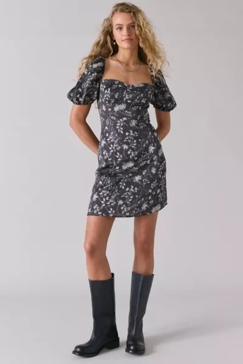 Glamorous Dandelion Floral Sweetheart Puff Sleeve Mini Dress