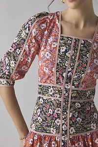 Glamorous Mixed Vintage Floral Square Neck Tiered Midi Dress