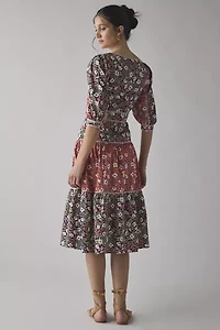 Glamorous Mixed Vintage Floral Square Neck Tiered Midi Dress