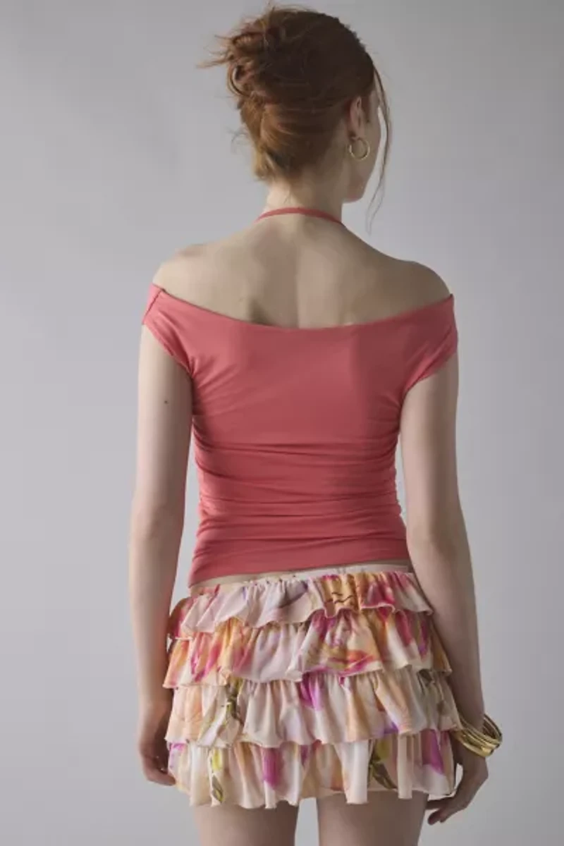 UO Marni Short Sleeve Layered Twofer Crop Top